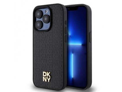 DKNY PU Leather Repeat Pattern Stack Logo Magsafe Zadní Kryt pro iPhone 15 Pro Black