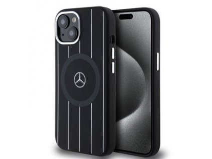 Mercedes Liquid Silicon Stripes Pattern MagSafe Zadní Kryt pro iPhone 15 Black