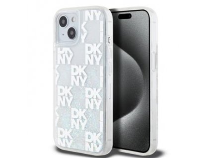 DKNY Liquid Glitter Checkered Pattern Zadní Kryt pro iPhone 15 Transparent