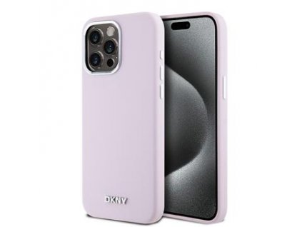 DKNY Liquid Silicone Silver Metal Logo Magsafe Zadní Kryt pro iPhone 15 Pro Max Pink