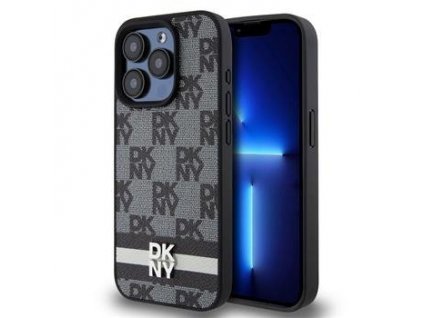 DKNY PU Leather Checkered Pattern and Stripe Zadní Kryt pro iPhone 14 Pro Max Black