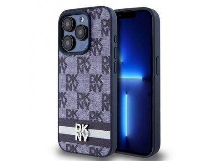 DKNY PU Leather Checkered Pattern and Stripe Zadní Kryt pro iPhone 15 Pro Max Blue