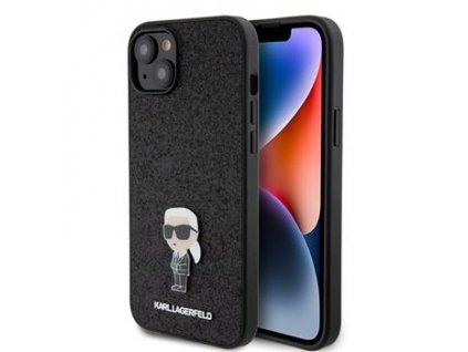 Karl Lagerfeld Fixed Glitter Metal Ikonik Zadní Kryt pro iPhone 15 Plus Black