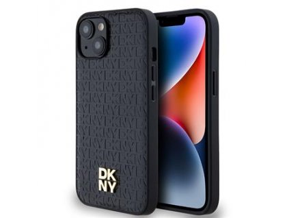 DKNY PU Leather Repeat Pattern Stack Logo Magsafe Zadní Kryt pro iPhone 14 Black