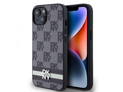 DKNY PU Leather Checkered Pattern and Stripe Zadní Kryt pro iPhone 14 Black