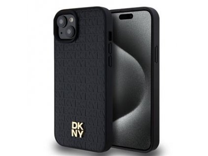 DKNY PU Leather Repeat Pattern Stack Logo Magsafe Zadní Kryt pro iPhone 15 Plus Black