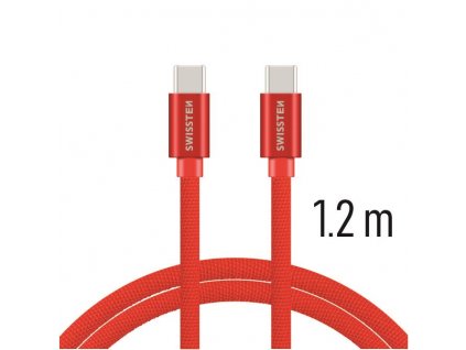 DATOVÝ KABEL SWISSTEN TEXTILE USB-C / USB-C 1,2 M ČERVENÝ