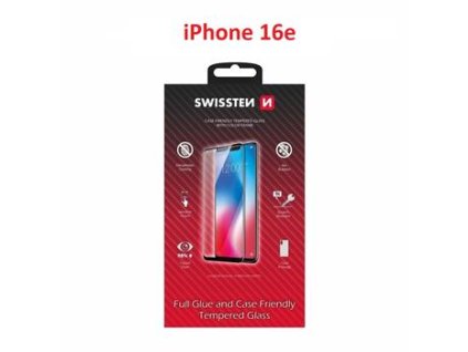SKLO SWISSTEN FULL GLUE, COLOR FRAME, CASE FRIENDLY PRO APPLE IPHONE 16e ČERNÉ