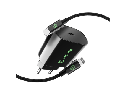 MONK® rychlonabíjecí set 25W adaptér s kabelem USB-C na Lightning 1m 27W černý
