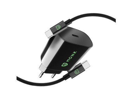 MONK® rychlonabíjecí set 25W adaptér s kabelem USB-C na USB-C 1m 60W černý