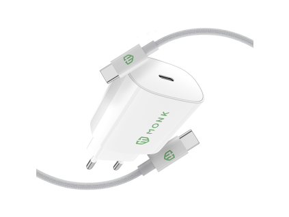 MONK® rychlonabíjecí set 25W adaptér s kabelem USB-C na USB-C 1m 60W bílý