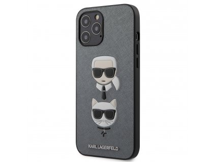 Silikonový kryt - Karl Lagerfeld Saffiano K&C Heads - iPhone 12 Pro Max - Silver