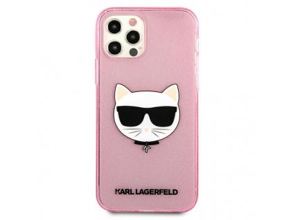 Silikonový kryt - Karl Lagerfeld Choupette Head Glitter - iPhone 12 Pro Max 6.7 - Pink