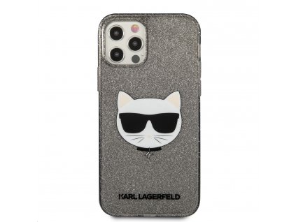 Silikonový kryt - Karl Lagerfeld Choupette Head Glitter - iPhone 12 Pro Max - Black