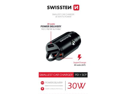 SWISSTEN CL ADAPTÉR POWER DELIVERY USB-C + SUPER CHARGE 3.0 30W NANO ČERNÝ