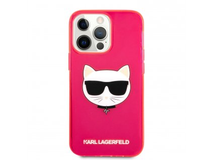Silikonový kryt - Karl Lagerfeld Choupette Head - iPhone 13 Pro - Fluo Pink