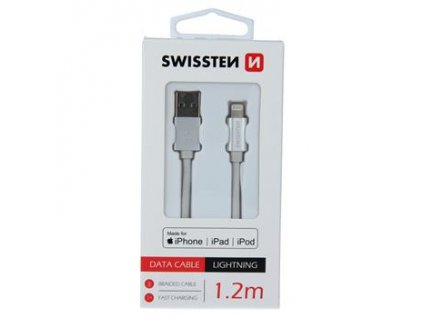 DATOVÝ KABEL SWISSTEN TEXTILE USB / LIGHTNING MFi 1,2 M STŘÍBRNÝ