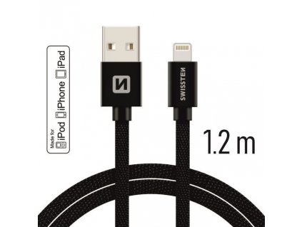 DATOVÝ KABEL SWISSTEN TEXTILE USB / LIGHTNING MFi 1,2 M ČERNÝ