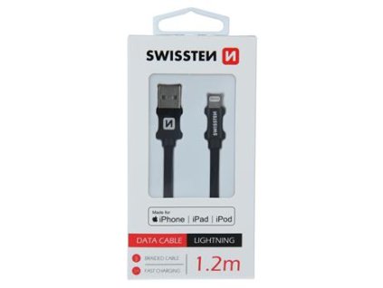 synchronizacni a nabijeci kabel swissten mfi lightning pro apple zarizeni tkanicka cerny 1 2m