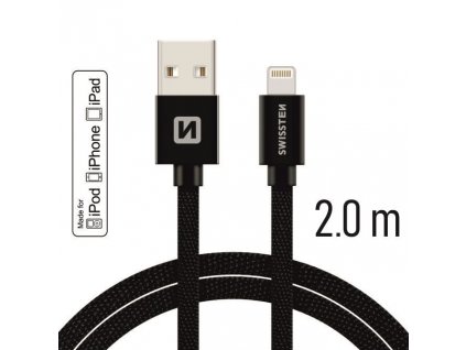 DATOVÝ KABEL SWISSTEN TEXTILE USB / LIGHTNING MFi 2,0 M ČERNÝ