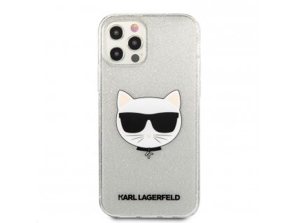 Silikonový kryt - Karl Lagerfeld Choupette Head Glitter  - iPhone 12 Pro Max - Silver