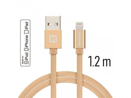 DATOVÝ KABEL SWISSTEN TEXTILE USB / LIGHTNING MFi 1,2 M ZLATÝ