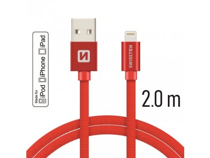 DATOVÝ KABEL SWISSTEN TEXTILE USB / LIGHTNING MFi 2,0 M ČERVENÝ