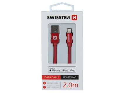 SWISSTEN - Datový kabel 2m - RED - Made for iPhone/iPad/iPod
