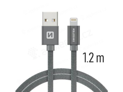 synchronizacni a nabijeci kabel swissten mfi lightning pro apple zarizeni tkanicka sedy 1 2m