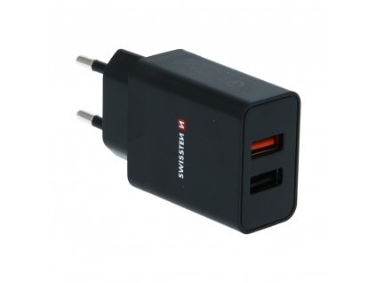 SWISSTEN SÍŤOVÝ ADAPTÉR 2x USB QC 3.0 + USB, 23W ČERNÝ