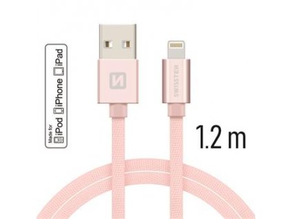 Datovy kabel SWISSTEN Textile Lightning mfi 1 2m ruzovo zlaty