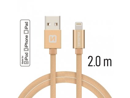 DATOVÝ KABEL SWISSTEN TEXTILE USB / LIGHTNING MFi 2,0 M ZLATÝ