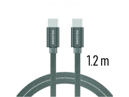 DATOVÝ KABEL SWISSTEN TEXTILE USB-C / USB-C 1,2 M ŠEDÝ