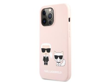 Silikonový kryt - Karl Lagerfeld - Karl and Choupette - iPhone 13 Pro - Růžová