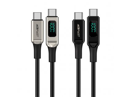 Nabíjecí a datový kabel 100W (20V/5A) s UKAZATELEM HODNOT ~ AceFast C6-03  ~ USB-C/USB-C 2m MFi - Stříbrná