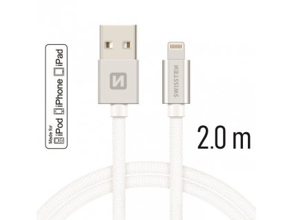 DATOVÝ KABEL SWISSTEN TEXTILE USB / LIGHTNING MFi 2,0 M STŘÍBRNÝ