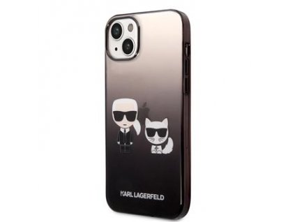 Silikonový kryt - Karl Lagerfeld - Gradient Karl and Choupette - iPhone 14 Plus - Černý