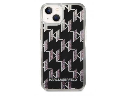 Třpytivý kryt - Karl Lagerfeld - Monogram Liquid Glitter - iPhone 14 Plus - Černý