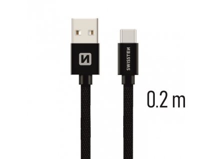 Datový kabel - Swissten - Textile - USB-A na USB-C - 0,2M - Černý
