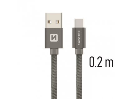 Datový kabel - Swissten - Textile - USB-A na USB-C - 0,2M - Šedý