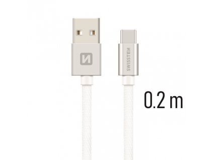 Datový kabel - Swissten - Textile - USB-A na USB-C - 0,2M - Stříbrný