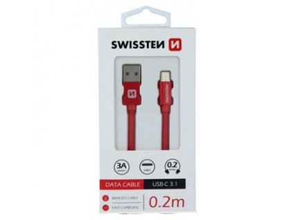 Datový kabel - Swissten - Textile - USB-A na USB-C - 0,2M - Červený