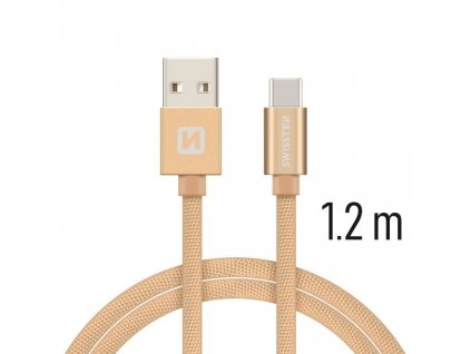 Datový kabel - Swissten - Textile - USB-A na USB-C - 1,2M - Zlatý