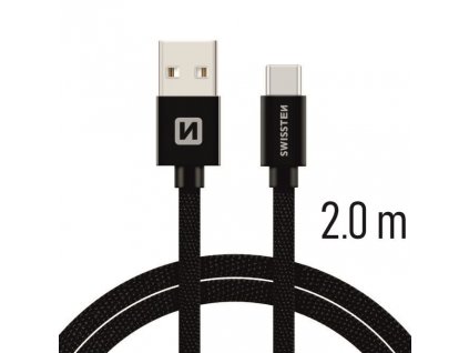 Datový kabel - Swissten - Textile - USB-A na USB-C - 2M - Černý