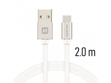 Datový kabel - Swissten - Textile - USB-A na USB-C - 2M - Stříbrný