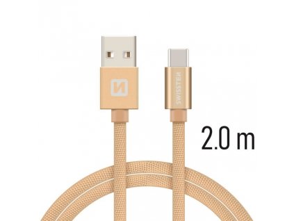 Datový kabel - Swissten - Textile - USB-A na USB-C - 2M - Zlatý