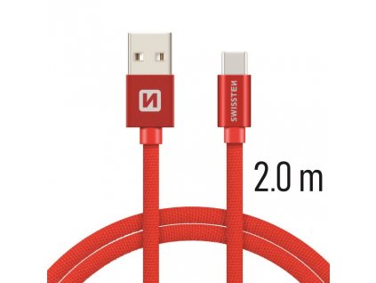 Datový kabel - Swissten - Textile - USB-A na USB-C - 2M - Červený