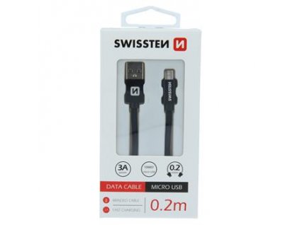 Datový kabel - Swissten - Textile - USB-A na microUSB - 0,2M - Černý