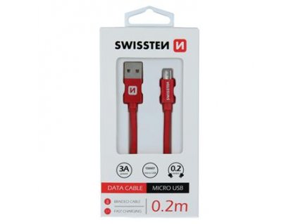 Datový kabel - Swissten - Textile - USB-A na microUSB - 0,2M - Červený