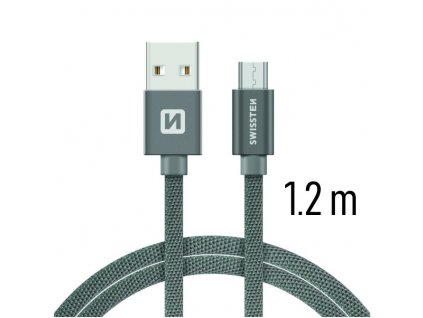 Datový kabel - Swissten - Textile - USB-A na microUSB - 1,2M - Šedý